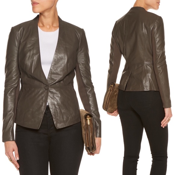MUUBAA Shaula Leather Blazer Jacket in Metallic Grey Green - Picture 14 of 14